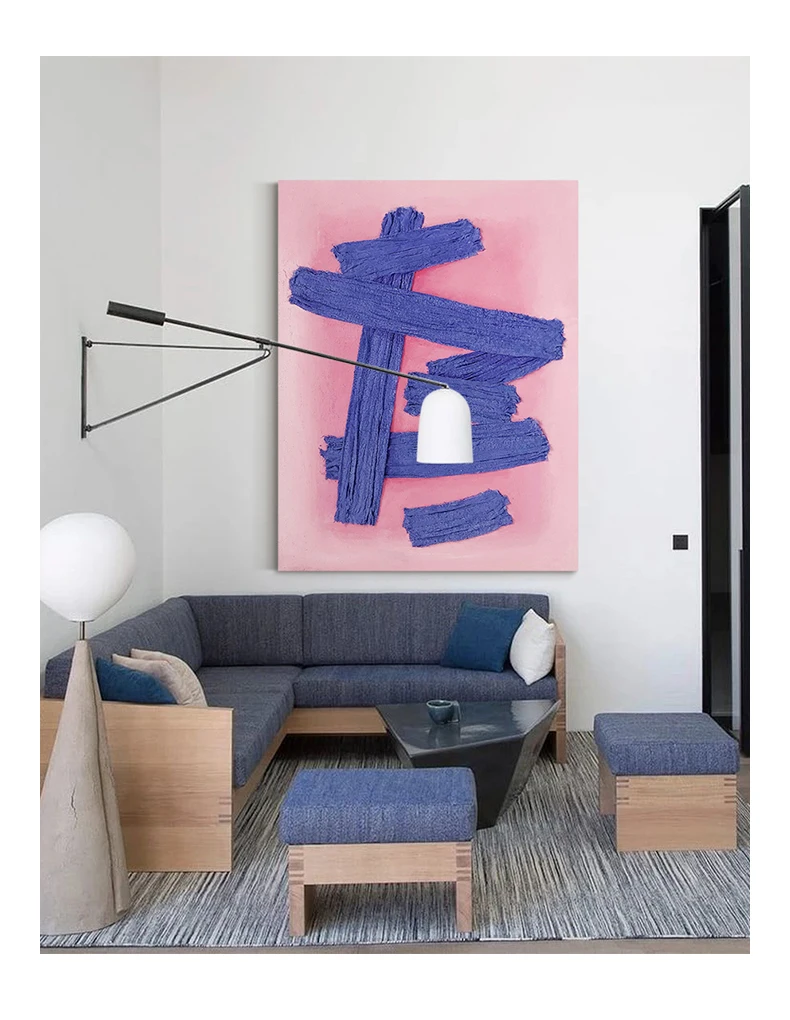 Ручная роспись маслом на холсте 3D абстрактная ярко-розовая синяя гостиная