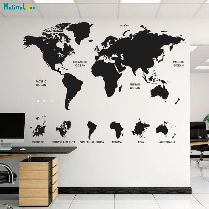 Офисная карта мира Настенная Наклейка Декор съемные 7 континентов 4 океан дома