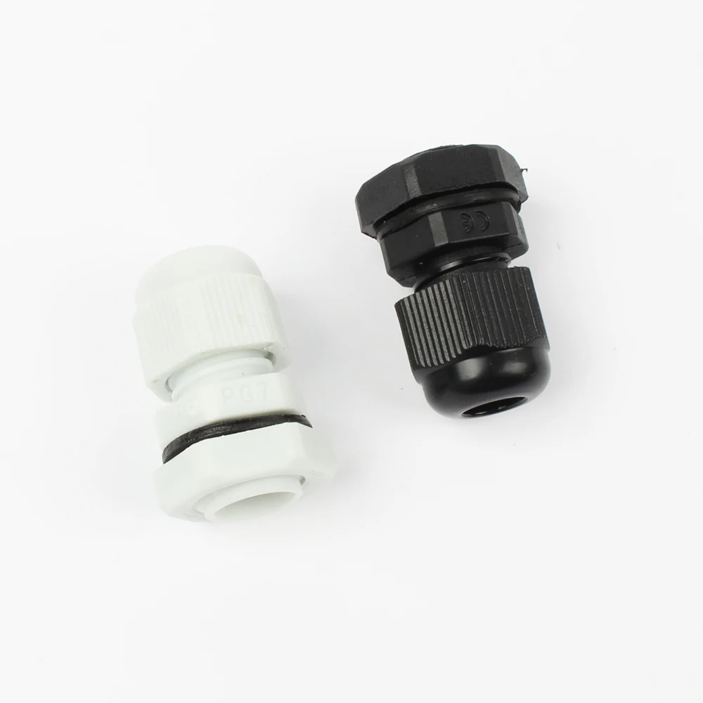 10pcs IP68 PG7 PG9 PG11 PG13.5 PG16 Wire Cable CE White Black Waterproof Nylon Plastic Gland Connector with Gasket|nylon cable gland|cable