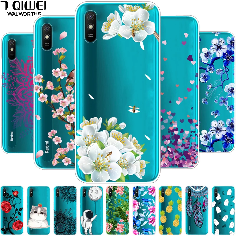 Чехол для Redmi 9C / 9A прозрачный мягкий чехол из ТПУ Xiaomi 9 9T силиконовый с цветами Redmi9