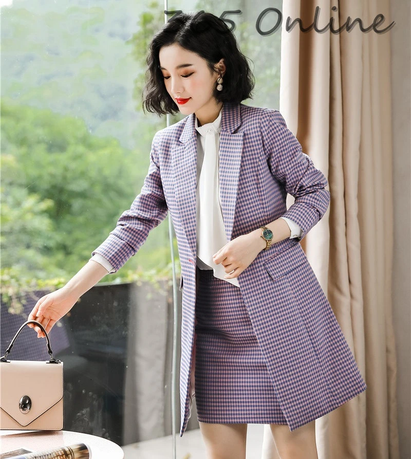 Женский клетчатый пиджак средней длины из высококачественной ткани ветровка на