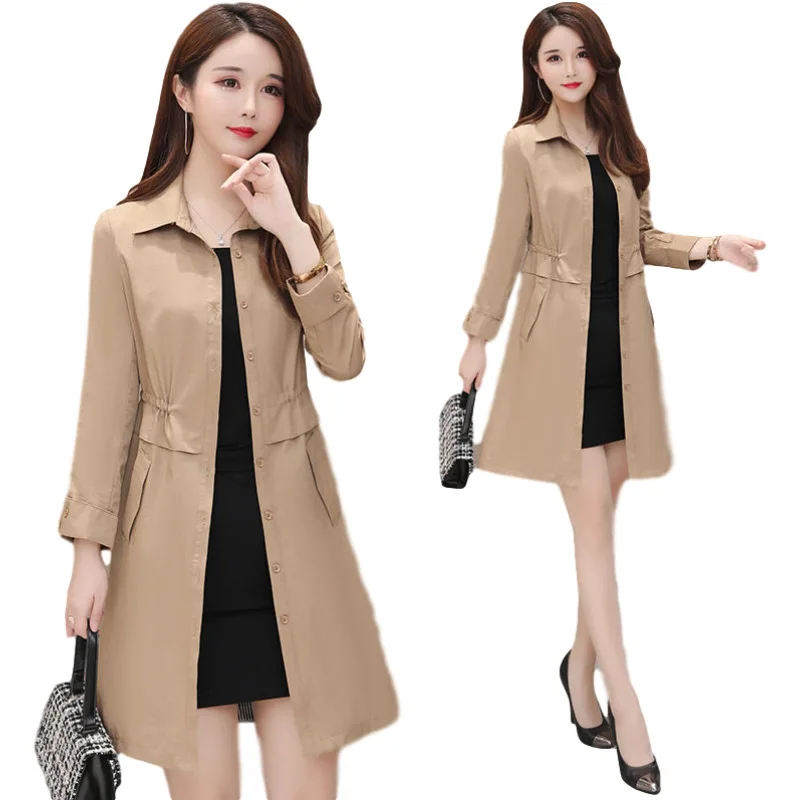 

Women's new mid-length windbreaker 2021 pure color and elegant temperament thin coat