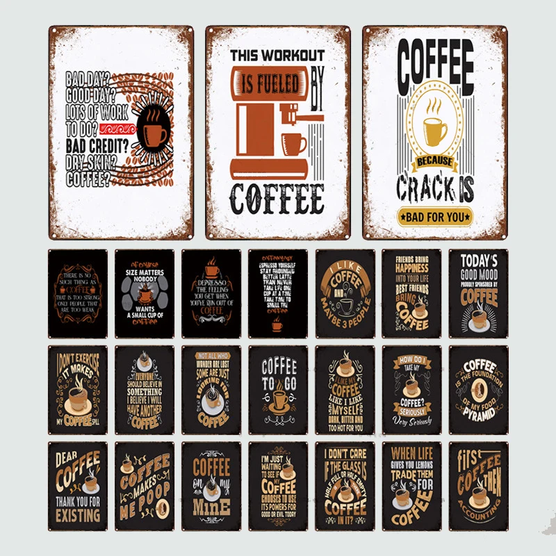 Горячая Кофе Смешные текстовые металлического олова табличка для кафе бар