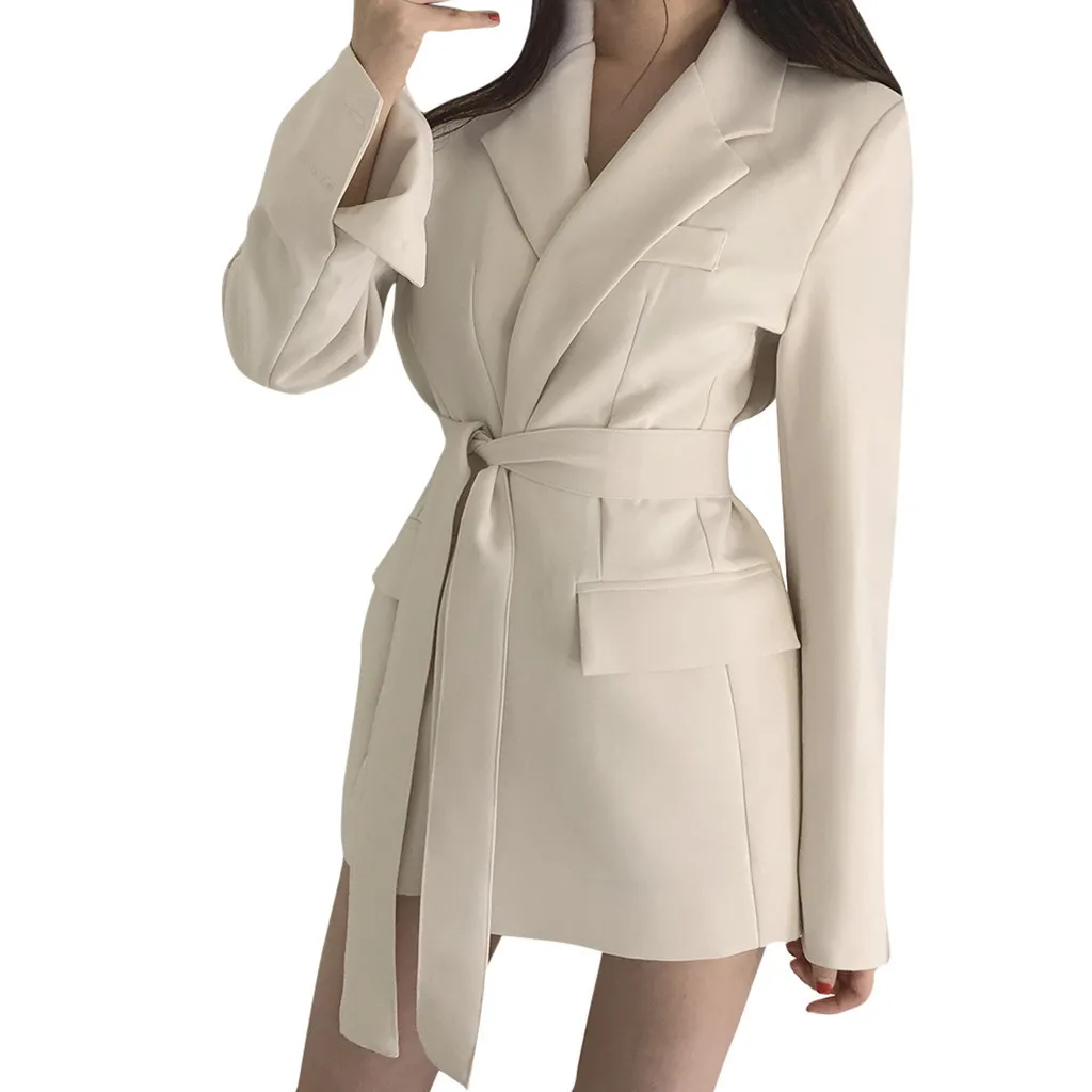 Модный женский Блейзер куртки верхняя одежда осень и зима однотонный длинный