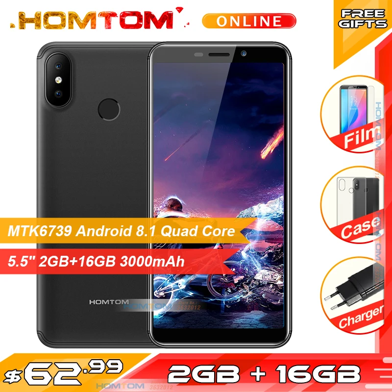 HOMTOM C2 смартфон с 5 дюймовым дисплеем четырёхъядерным процессором 18:9 ОЗУ 2 Гб ПЗУ 16