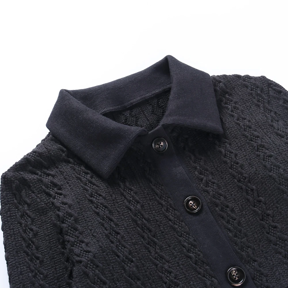 

Women Autumn Turn Down Collar Long Sleeve Knitted Straps Slim Crop Top Blouse