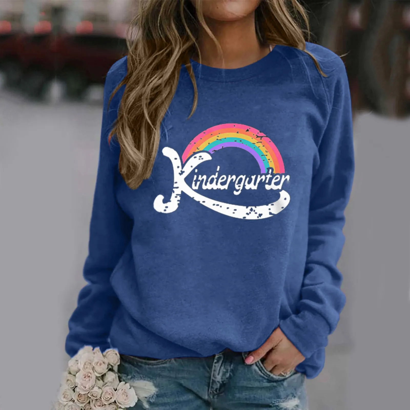 

Kindergarter Letter Print Women Long Sleeve Crewneck Sweatshirt Pullover Tops Blouse Shirt Female Casual Hoodies Tracksuit Top