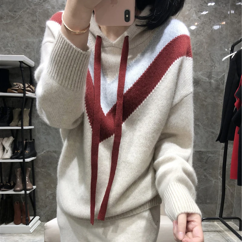 Женский свитер с длинным рукавом ALKMENE свободный толстый теплый контрастных