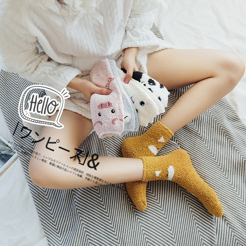 Anewmorn/женские креативные носки с изображением панды, лисы, Льва, животных, коралловые бархатные плотные теплые повседневные носки, модные уличные носки для девочек