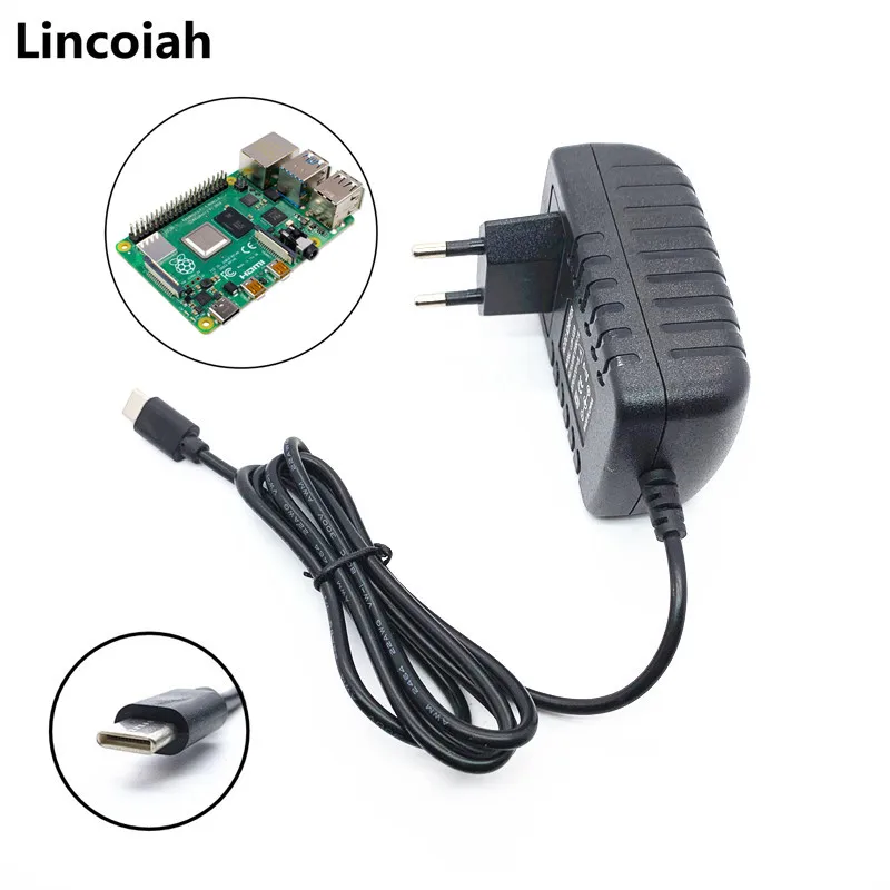 Lincoiah Power Supply Charger AC/DC Adapter 5V 3A PSU USB Type C 5 V Volt 3000mA for Raspberry Pi 4 Model B 1GB 2GB 4GB Kit
