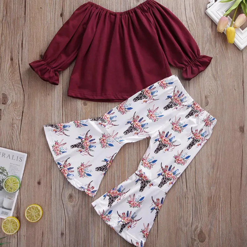 Хлопковые топы с длинным рукавом для маленьких девочек Осенние расклешенные