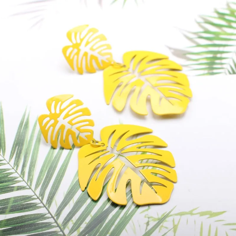 yellow 193 Богемные крупные листья кулон серьги для женщин дизайн Модные металлические серьги в форме листа свадебные украшения преувеличенный Рождественский подарок - Окраска металла: yellow 193