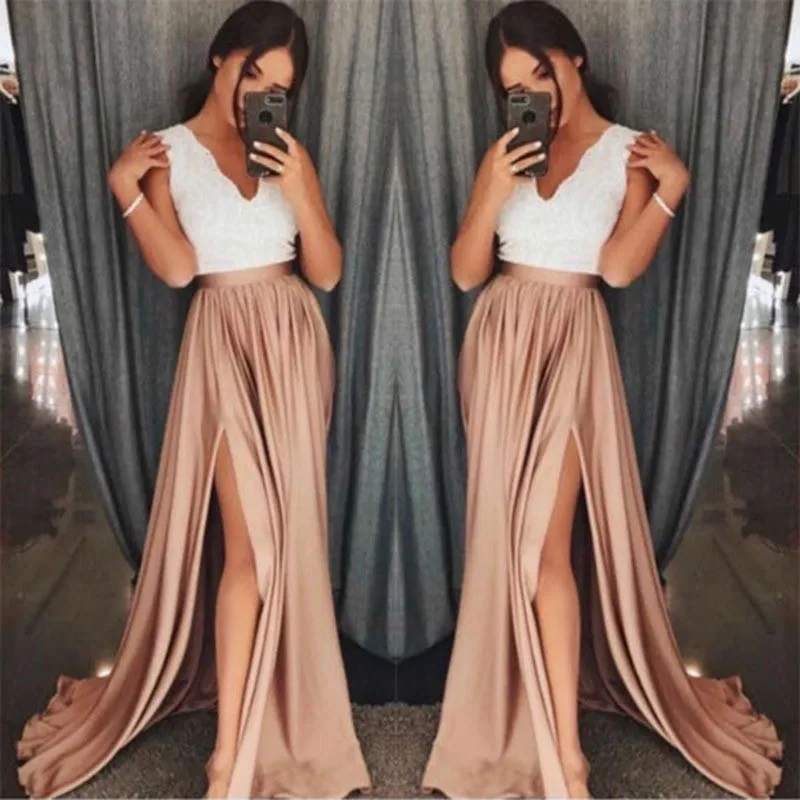 

Summer Fashion Women Lace Patchwork Slim Dress 2020 V-neck Sleeveless Patchwork Long Dress