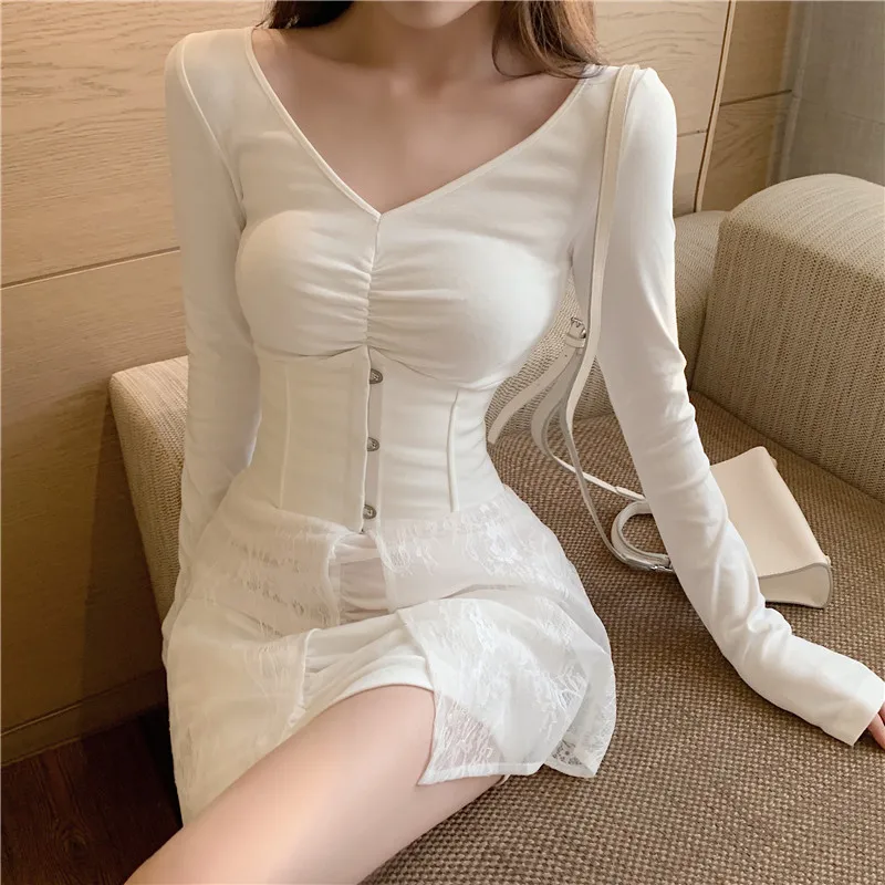 

Dress 2020 new French retro short dress v-neck long-sleeved high-waist a-line dresses for sexy women