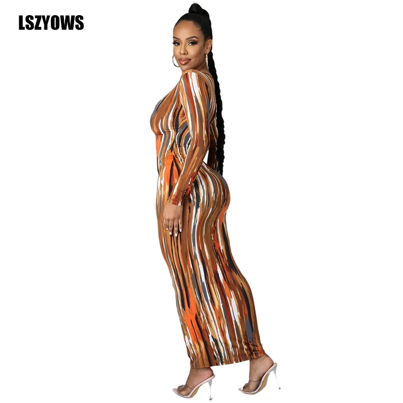 

Tie Dye Printed Sexy Maxi Dress 2021 Autumn Winter Casual Long Dress Women Night Club Party Long Sleeve Bodycon Dresses Vestidos