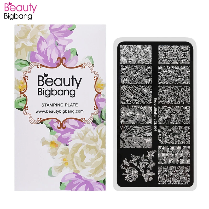 BeautyBigBang прямоугольные пластины для стемпинга ногтей Летний цветок Геометрия