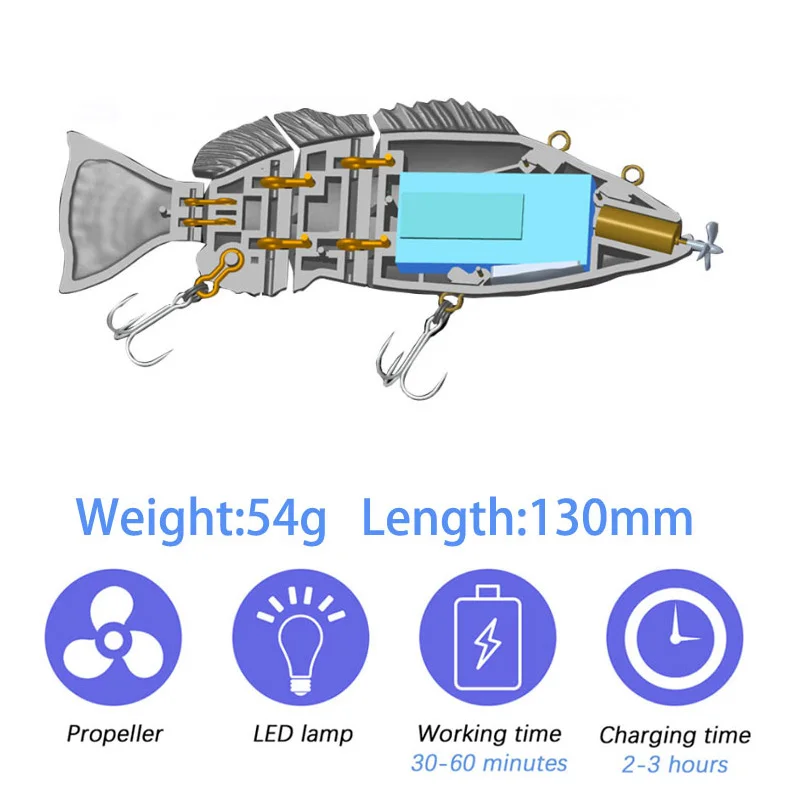 Auto Electric Wobbler Swimming Fishing Lure Propeller Multi Jointed Bai 4 Segments USB Rechargeable LED Light Swimbait Crankbait enlarge