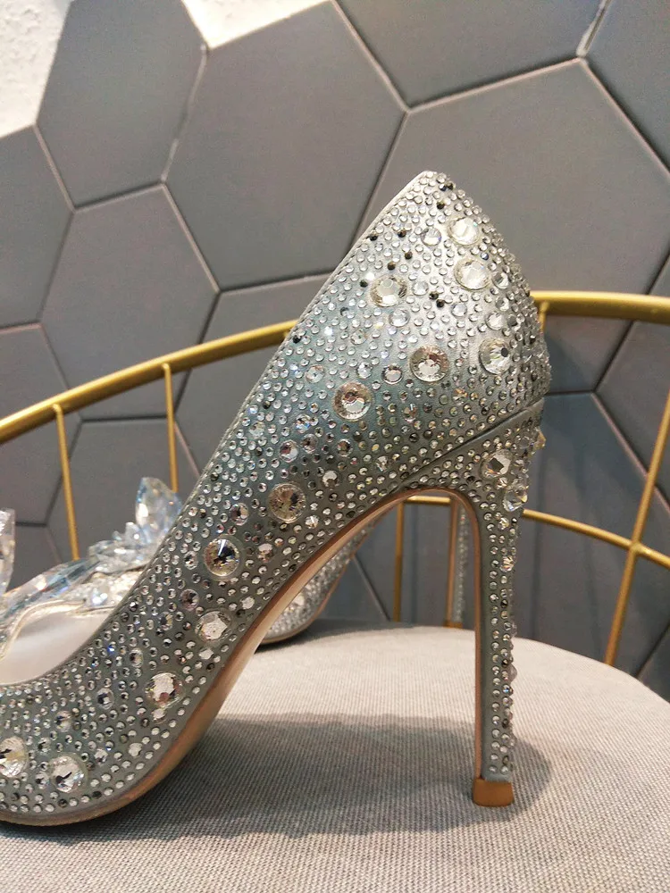 

Free shipping fashion women pumps silver glitter crystal strass pointy toe heels stiletto stripper high heels shoes 10cm