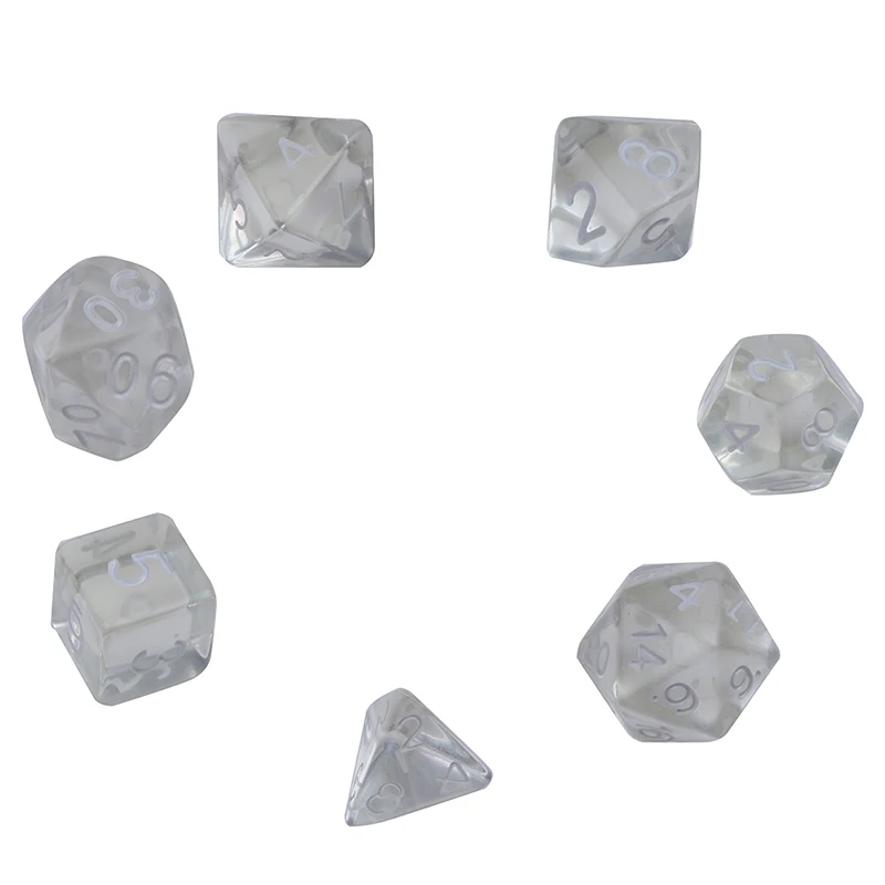 7pcs/lot White Polyhedral Transparent Dices Multi-side For Gaming And Dragons Board Game | Спорт и развлечения