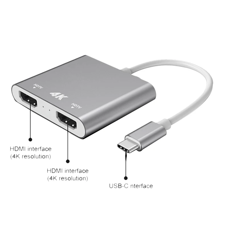 Адаптер конвертер Type C to HDMI 4K 1 вход 2 выхода HD TV сплит экран видео кабель для Mac Air Pro