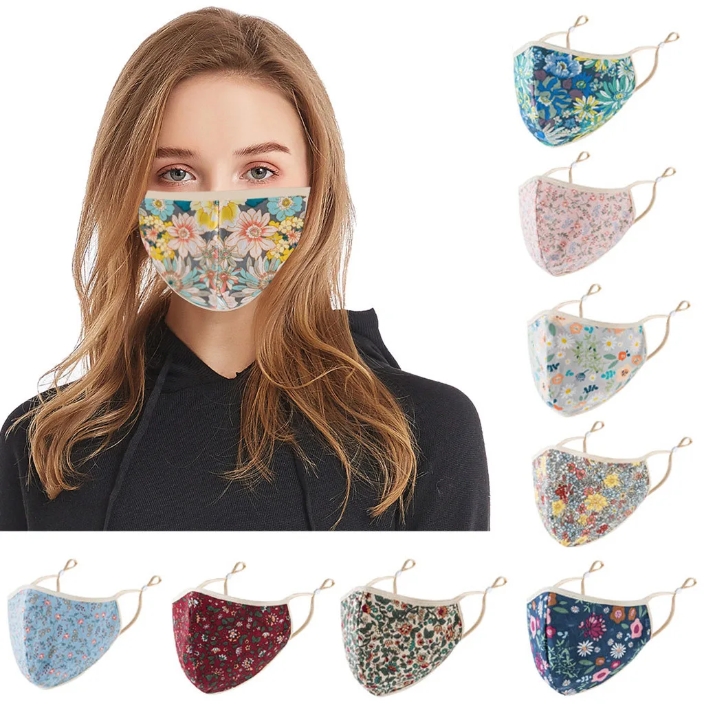 

8pcs Adult Floral Print Adjustable Protect Mascarilla Cotton Face-mask Halloween Cosplay Christmas Mask Masque Tissu Lavable