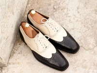 elegant men retro black white color blocking pu leather wingtip block lace up shoes business dress shoes classic men shoes aq234