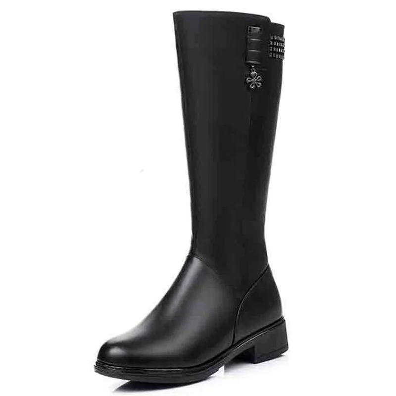 

2022 Newest Winter High Boots Warm Snow Boots Women Shoes Fashion Women Boots Metal Rhinestone Genuine Leather Boots Large Size
