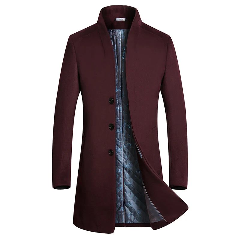 

Модное мужское длинное шерстяное пальто, однобортное приталенное пальто Peacoat, Мужская одежда, куртка с воротником-стойкой, парка
