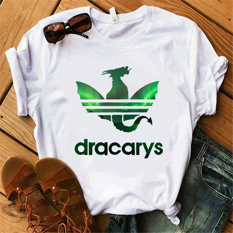 XWT0511-white Showtly Dracarys GAME OF THRONE Female T Shirt Women Summer Dragon Print White Casual Plus Size Streetwear Fashion T shirt - Цвет: XWT0511-white
