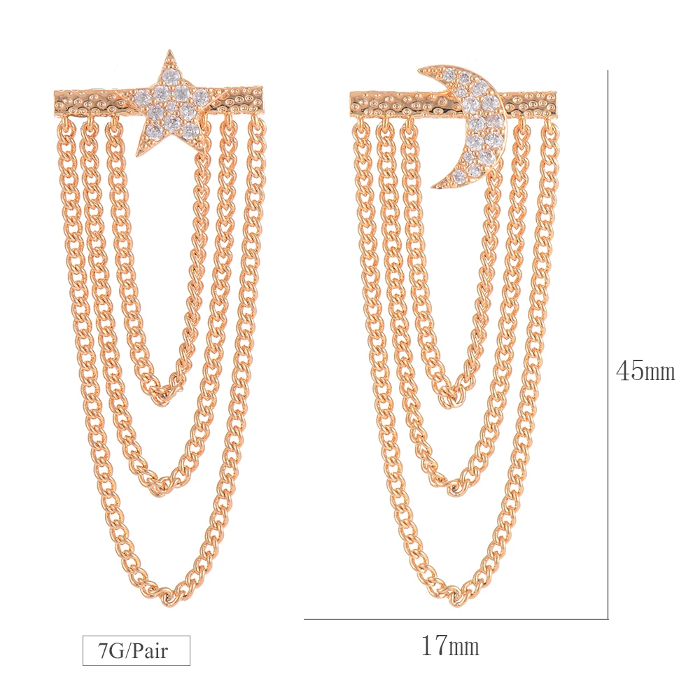 

LARRAURI Fashion Women's Long Chains Pierced CZ Stars Moon Earrings for Women Girls Jewelry Accessories