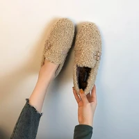 autumn and winter super warm plush shoes womens fleece lined platform peas shoes style lambs wool lazy shoes large size feet