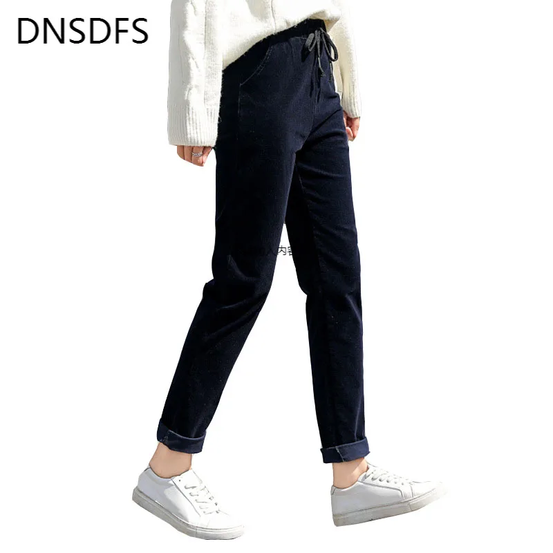 Вельветовые длинные брюки женские осенне-зимние однотонные брюки-карандаш с