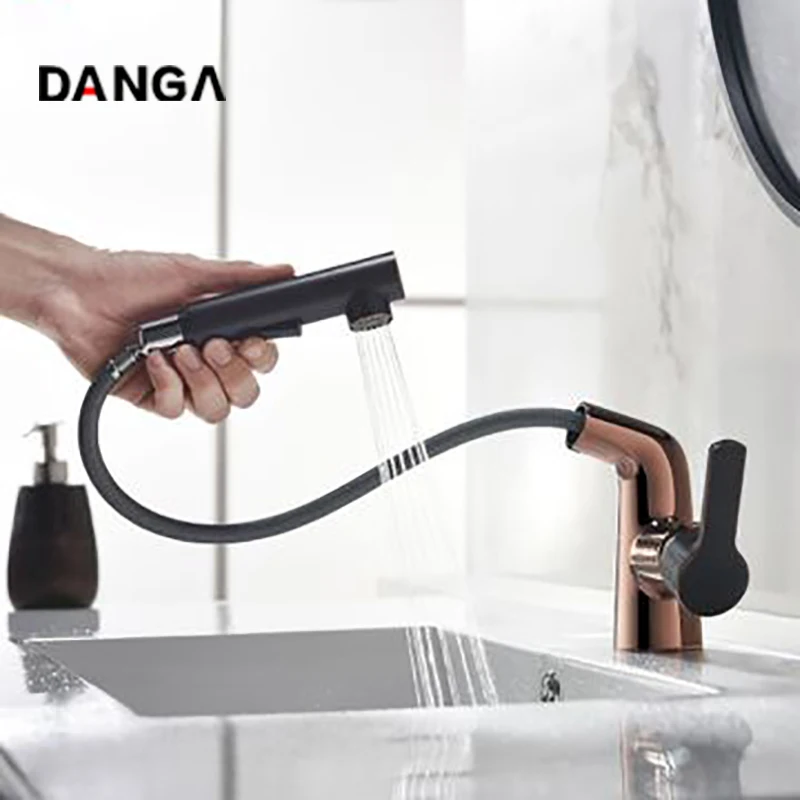 

50cm Pull Out Bathroom Faucets Basin Faucet Brass Rotatable Vanity Water Tap Hot and Cold Mixer Sink Tap Single Handle Water Tap