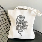 Сумка через плечо, Классическая, с винтажным рисунком дракона, холщовая, большая, женская, в стиле Харадзюку, в готическом стиле
