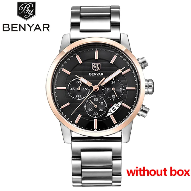 gold black Бренд класса люкс Benyar мужские часы полностью стальные спортивные наручные часы мужские армейские военные часы Мужские кварцевые часы Relogio Masculino - Цвет: gold black