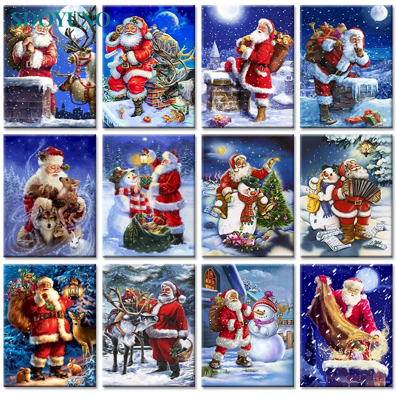 

SDOYUNO 60x75cm Coloring By Numbers Christmas Oil Painting By Numbers DIY acrylic Digital Painting On Canvas Santa Claus