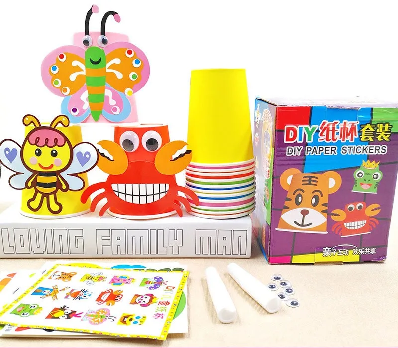 

12pcs Children 3D DIY handmade Paper Cups Sticker Material Kit Whole Set Kids Kindergarten School Art Craft Educational Toys