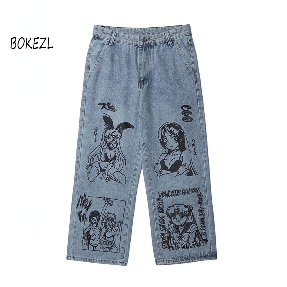 Джинсы BOKEZL мужские с мультяшным принтом модные брендовые повседневные свободные