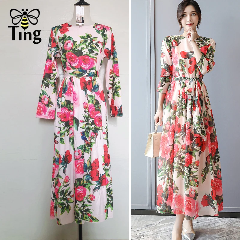 Женское шифоновое платье средней длины с цветочным принтом | Женская одежда