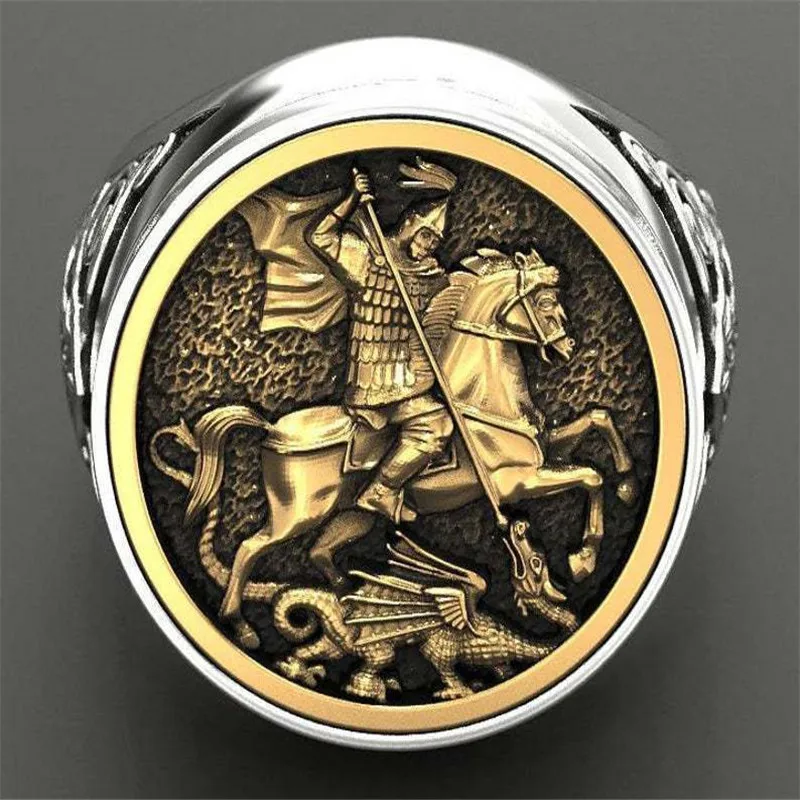 

New men's retro mythology style hip hop rock ring men's domineering knight silver plated finger ring day gift wholesale