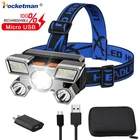 Фонарь налобный светодиодный водонепроницаемый со встроенным аккумулятором 18650