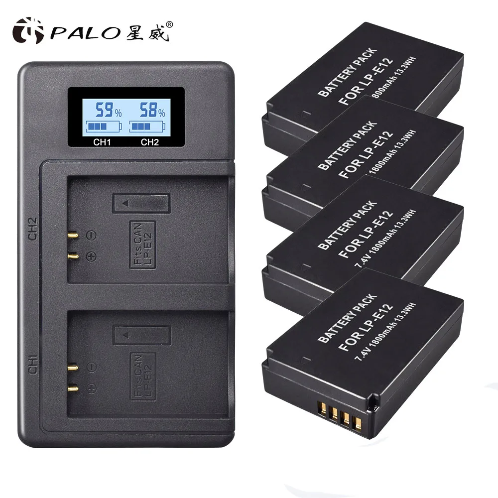 4battery and charger 2 шт. LP-E12 LPE12 LP E12 батарея для камеры+ ЖК USB цифровой зарядное устройство для Canon M 100D Kiss X7 Rebel SL1 EOS M10 EOS M50 DSLR - Цвет: 4battery and charger