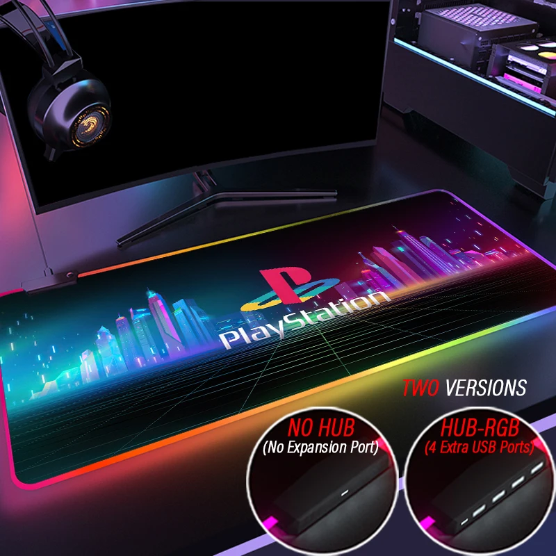 

Creative PS4 PS5 RGB Custom Gaming HD Mousepad Led Backlit Mouse Pad PlayStation 5 Locking Edge Washable Mat With HUB 4 Port USB
