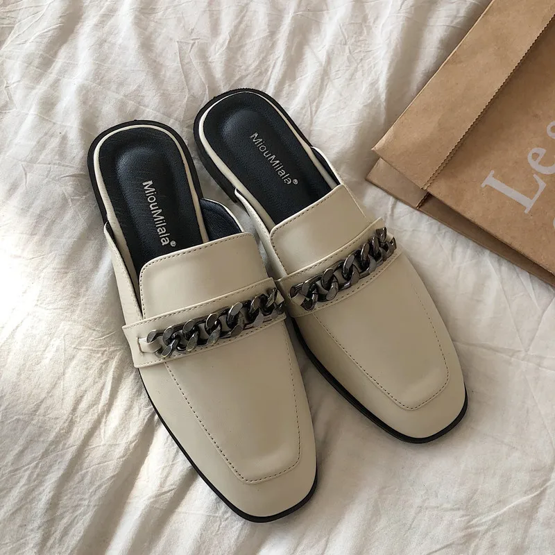 Fashion Low-heeled Shoes Joker Chain Flat  Slippers Woman Slippers Womans Shoes Sandals Women 2021  Flat Slippers for Women