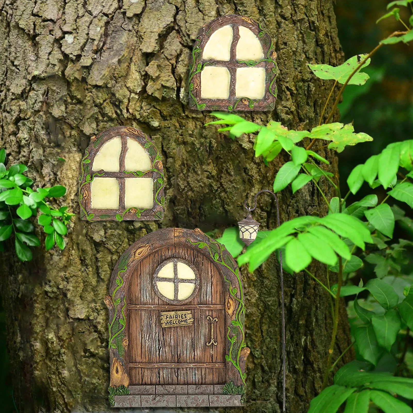 

Fairy Doors And Windows Of Trees Garden Sculpture Garden Decoration Outdoor Jardineria Decoracion Sculptures Glow In The Dark