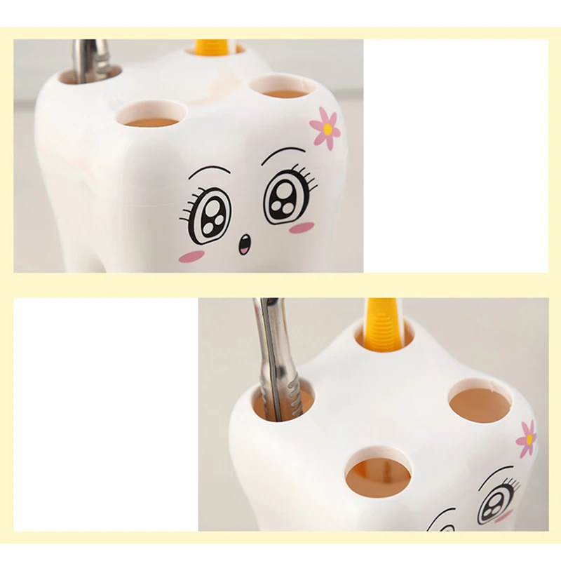 

Cute 4Hole Tooth Style Toothbrush Holder Bracket Container For Bathroom Cartoon Toothbrush Stand Shelf Toothpaste Holder Bracket