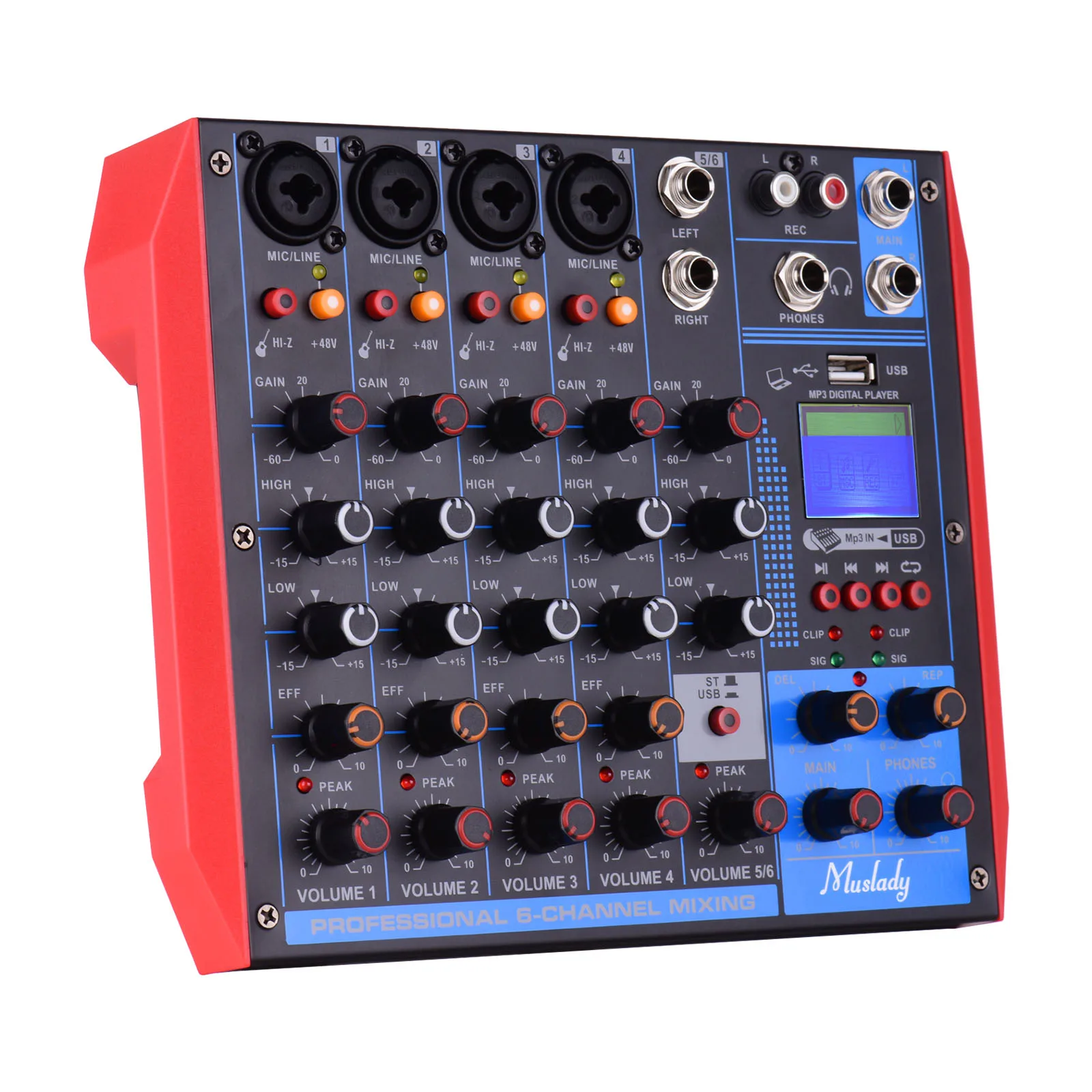 

Muslady AG-6 Portable 6-Channel Mixing Console Digital Audio Mixer +48V Phantom Power Accessories