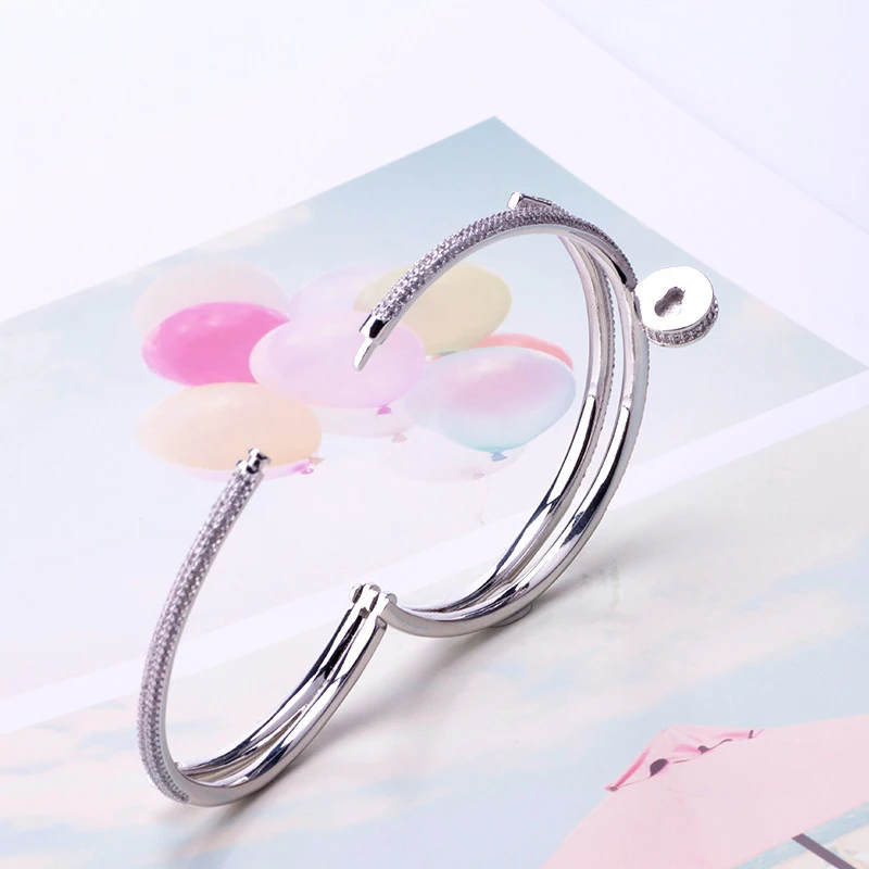 

925 Sterling Silver 1:1 Making Bangle Three Rows Full Diamond Fashion Luxury Brand High Quality Women's Anniversary Gift