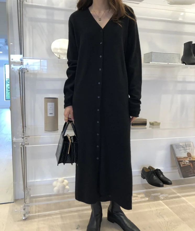 

Women's sweater cardigan thin outdoor Korean slim-fit wool sweater single-breasted v-neck long coat