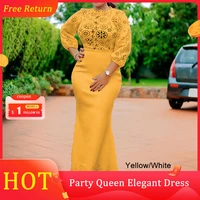 elegant party dress hollow out mermaid yellow sexy summer long maxi robe 2021 african high waist trumpet bodycon femme vestiods